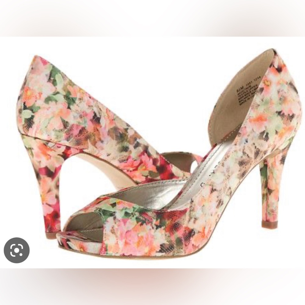 Ann Klein Octavia Pink Floral Open Toe Heels, 9.5